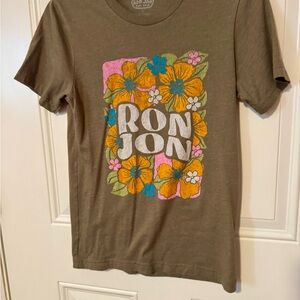 Ron Jon Brown Tee with Colorful Floral Design